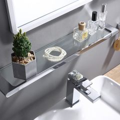 Glass Shelf For Bathroom Accessories Wall Mounted Bath Towel Shelf （Matte Black）