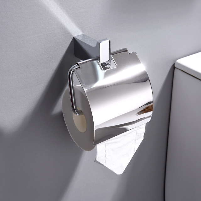 Bathroom Accessories Toilet Roll Holder with Lid Toilet Paper Holder Toilet Tissue Holder（Matte Black）