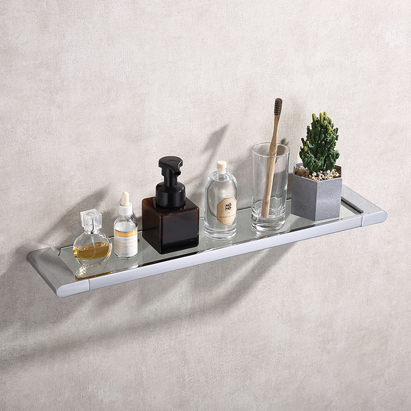 Glass Shelf For Bathroom Accessories Wall Mounted Bath Towel Shelf （Chrome）