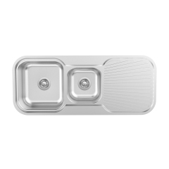 Kitchen double bowl sink with drainboard