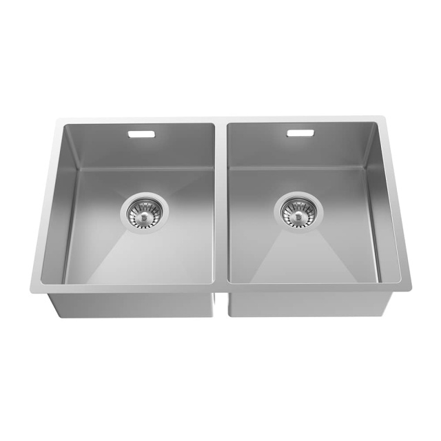 Kitchen double bowl sink with overflow hole