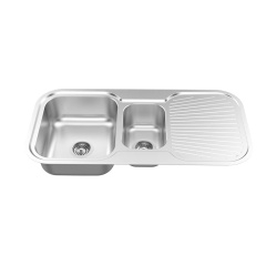 Kitchen double bowl sink with drainboard