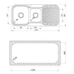 Kitchen double bowl sink with drainboard