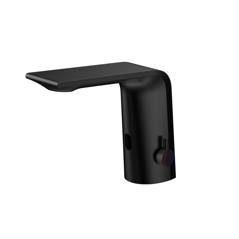 Touch less sensor smart hot and cold water lavatory wash basin faucet mixer tap（Matte Black）