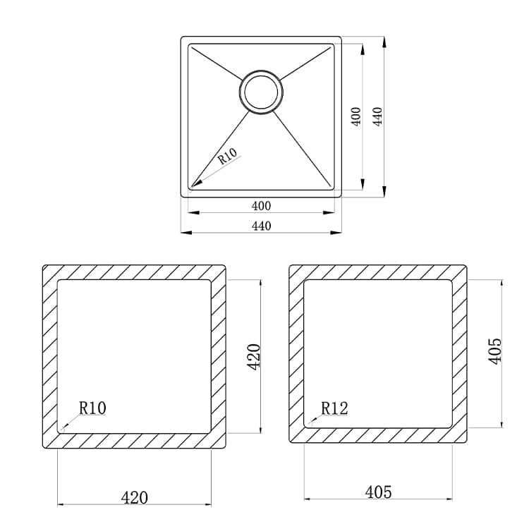 Kitchen single bowl sink with overflow hole