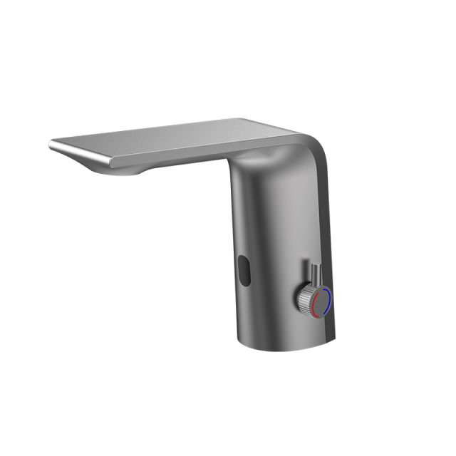 Touch less sensor smart hot and cold water lavatory wash basin faucet mixer tap（Matte Black）
