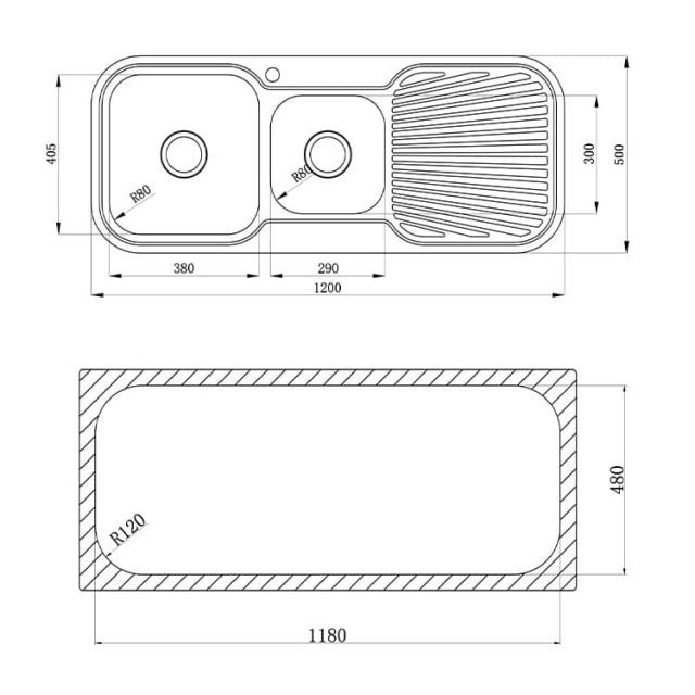 Kitchen double bowl sink with drainboard