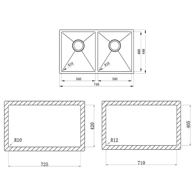 Kitchen double bowl sink with overflow hole