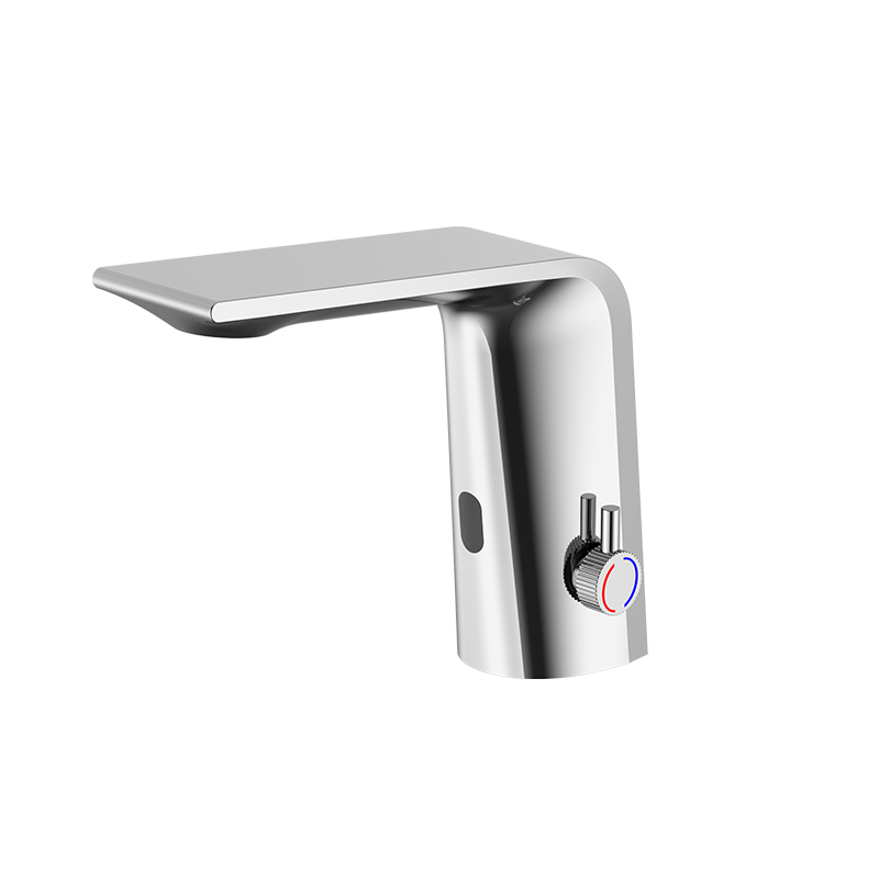 Touch less sensor smart hot and cold water lavatory wash basin faucet mixer tap（Chrome）
