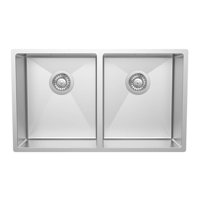 Kitchen double bowl sink with overflow hole