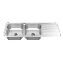 Kitchen double bowl sink with drainboard