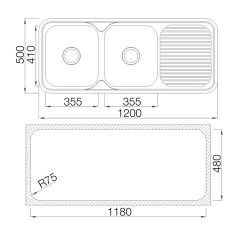 Kitchen double bowl sink with drainboard