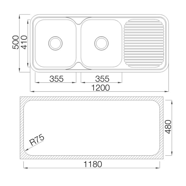 Kitchen double bowl sink with drainboard