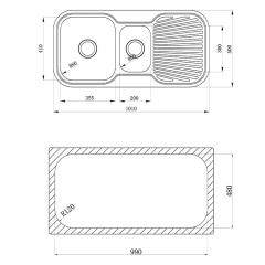 Kitchen double bowl sink with drainboard