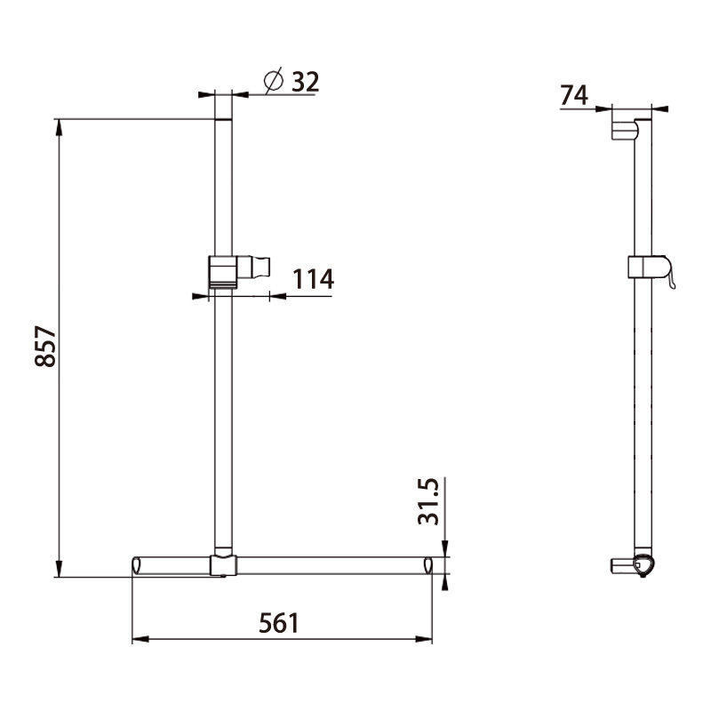 Shower T-shaped handrail