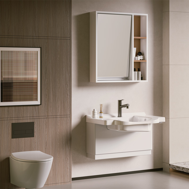 Electric lift bathroom cabinet