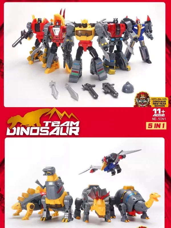 Pre-order MechFansToys mft MF-5IN1 Dinosaur Team Set of 5 Gragon Year version  Swoop Slag Sludge Snarl Grimlock