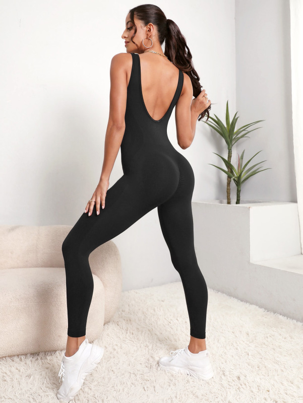 ins seamless knitted one-piece yoga jumpsuit shock-proof vest tight trousers high elastic jumpsuit sportswear