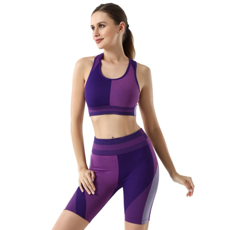 Summer fitness yoga breathable and fashionable thin purple moderate liner-less bottoming yoga clothing set
