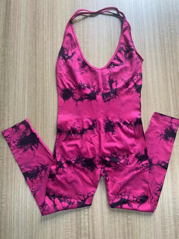 New European and American cross-border women's tie-dye yoga wear peach butt lift outdoor sports tights running fitness jumpsuit