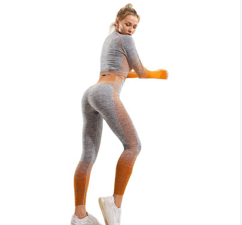 2022 European and American cross-border popular pullover suit with gradient spring and autumn stripes butt lift elastic fitness sports yoga clothes