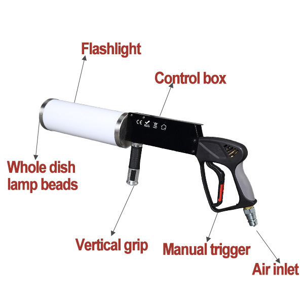 LED CO2 Gun for dj fogger CO2 Jet machine with rgb color changing handhold led co2 launcher flashlight