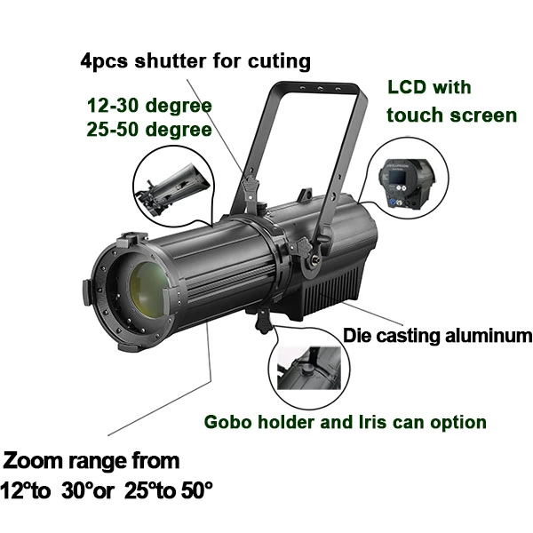 200W die casting aluminum manual zoom led profile spot light