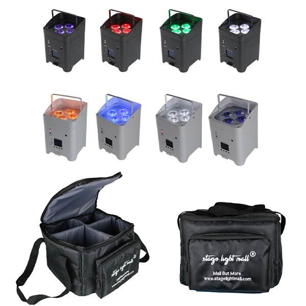 Free Shipping 8pcs 4*18W RGBWA UV 6in1 Wifi  Wireless Battery Powered LED Uplights With 2bags