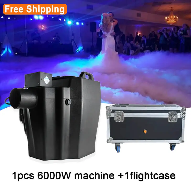 Free Shipping 6000w/3500w  low fog adjustable dry ice machine with wheeled cart.