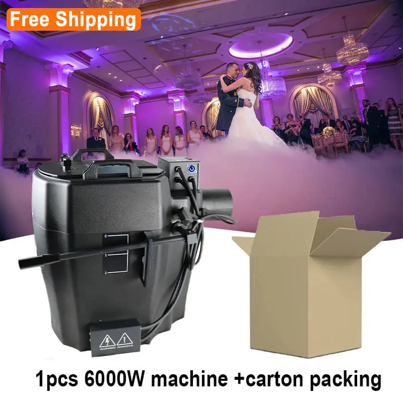 Free Shipping 6000w/3500w  low fog adjustable dry ice machine with wheeled cart.