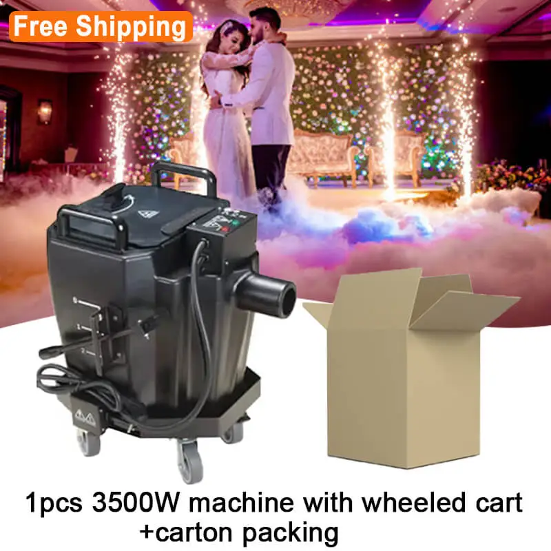 Free Shipping 6000w/3500w  low fog adjustable dry ice machine with wheeled cart.