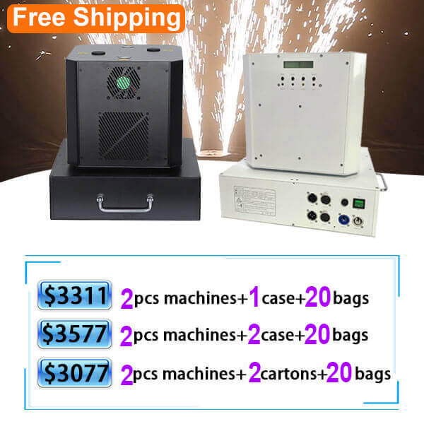 Free Shipping Combination packaging Dual Nozzel 360 degree infinite rotation moving head Cold Spark Machine with Remote control