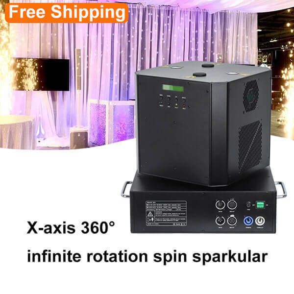 Free Shipping Combination packaging Dual Nozzel 360 degree infinite rotation moving head Cold Spark Machine with Remote control