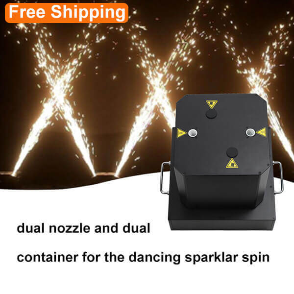 Free Shipping Combination packaging Dual Nozzel 360 degree infinite rotation moving head Cold Spark Machine with Remote control
