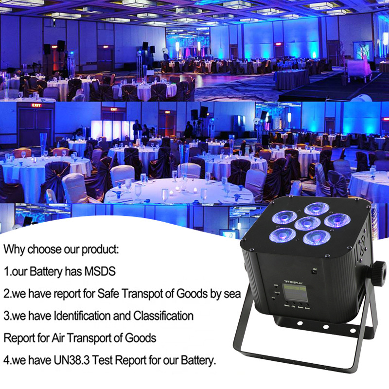 Free Shipping  6pcs*18W RGBWAUv 6in1 battery wireless DMX WiFi LED par light