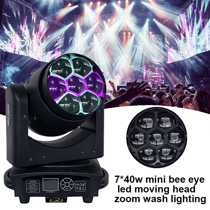 7*40w mini bee eye led moving head zoom wash lighting