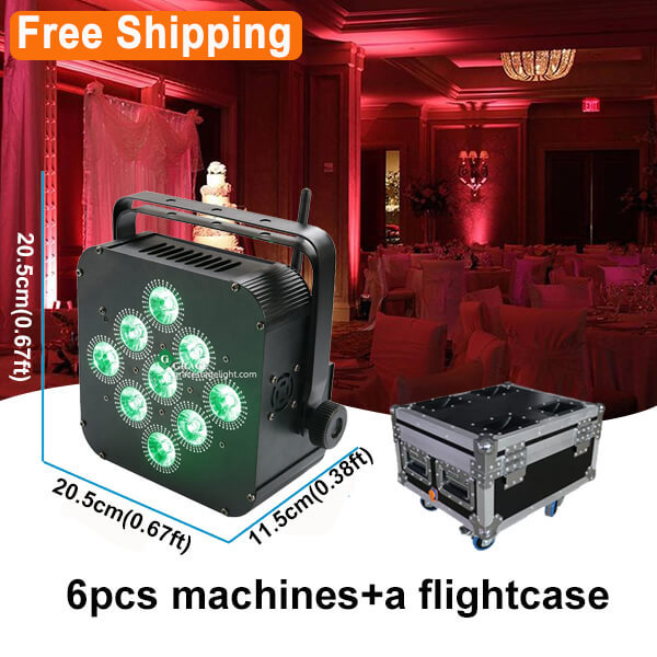 Free Shipping 9*18w rgbwauv  6in1 wifi wireless dmx remote control  battery powered led par