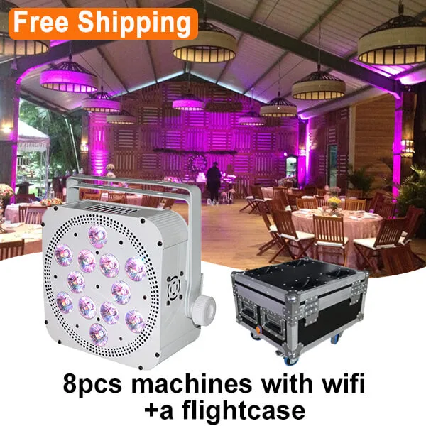 Free Shipping 12*18w rgbwauv wireless battery Dmx led par lights