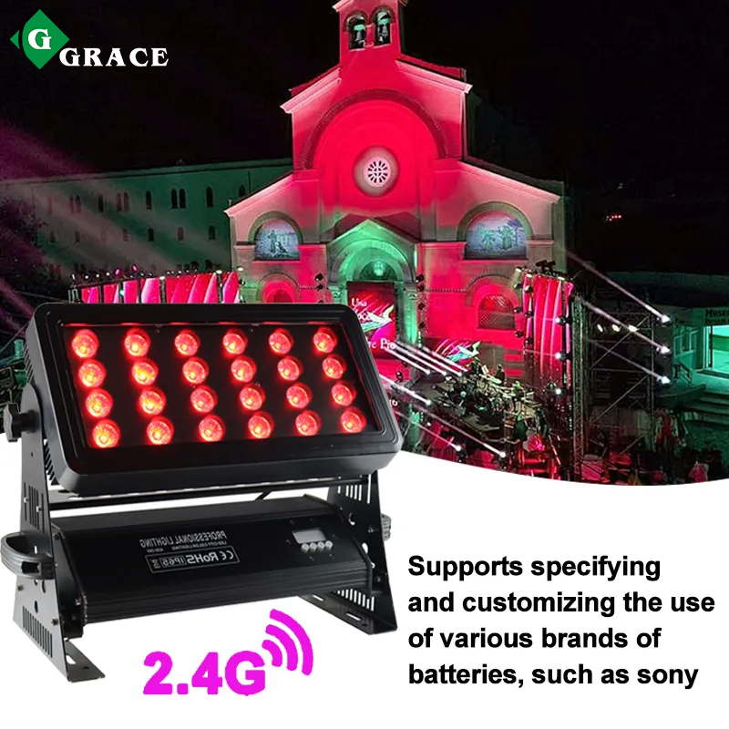 24pcs*18w 6in1 rgbwauv waterproof  wireless dmx battery party led city color light