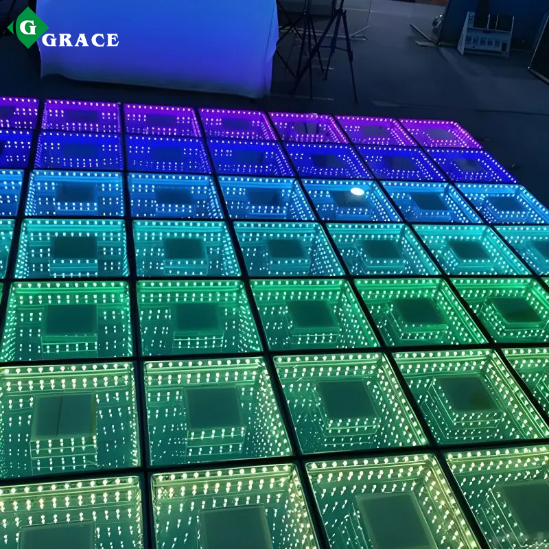 Monoblock tempered glass 3D mirror RGB panels infinity 3d led dance floor