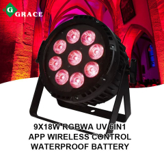 9x18w RGBWA UV 6in1 App Wireless Control Waterproof Battery Powered LED Par