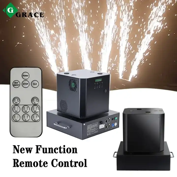 Dual Nozzel 360 degree infinite rotation moving head Cold Spark Machine with Remote control ;  white/ black