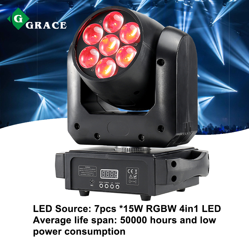 7pcs 15W Zoom Wash Moving Head