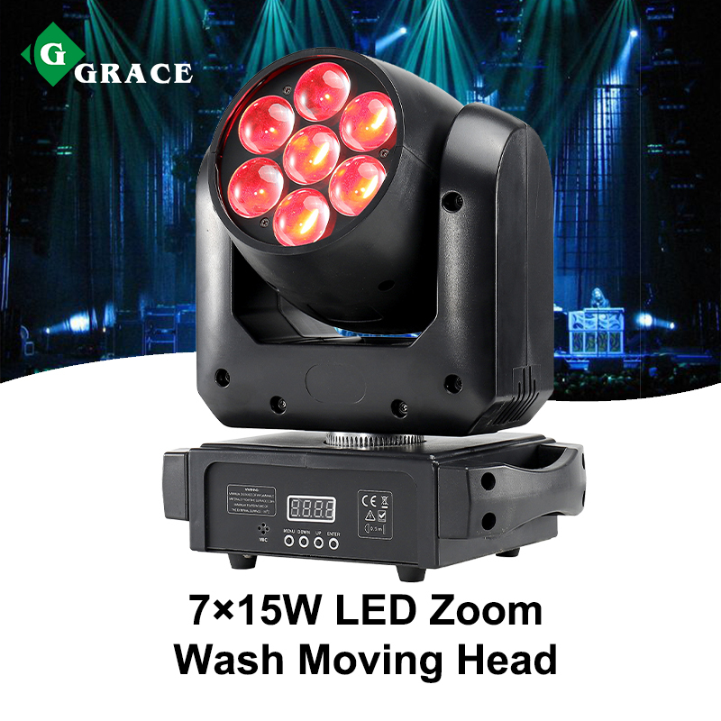 7pcs 15W Zoom Wash Moving Head