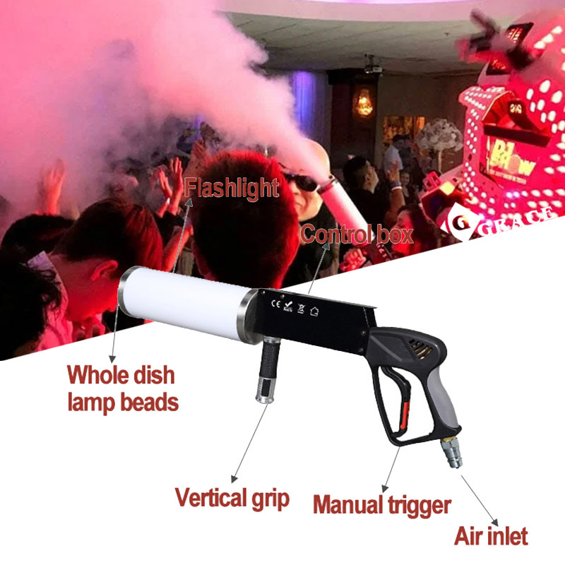 LED CO2 Gun for dj fogger CO2 Jet machine with rgb color changing handhold led co2 launcher flashlight
