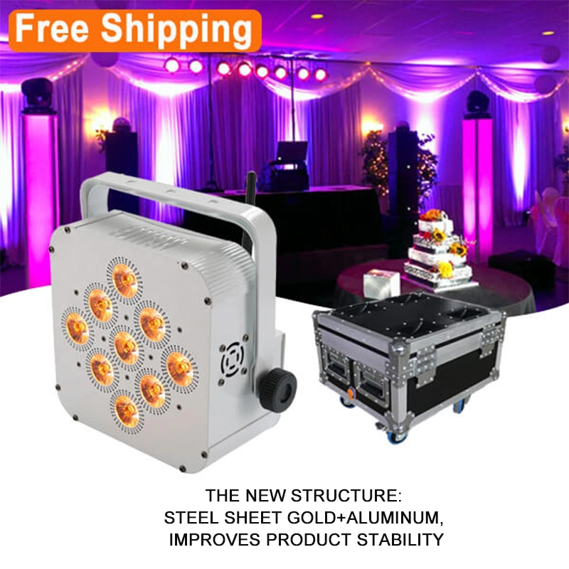 Free Shipping 9*18w rgbwauv  6in1 wifi wireless dmx remote control  battery powered led par