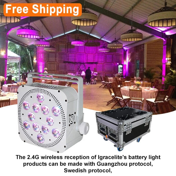 Free Shipping 12*18w rgbwauv wireless battery Dmx led par lights