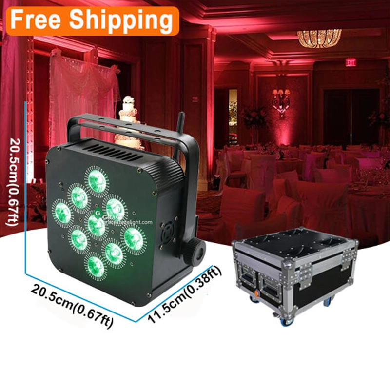 Free Shipping 9*18w rgbwauv  6in1 wifi wireless dmx remote control  battery powered led par