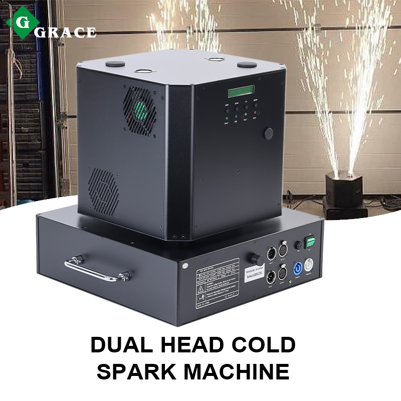 Dual Nozzel 360 degree infinite rotation moving head Cold Spark Machine with Remote control ;  white/ black