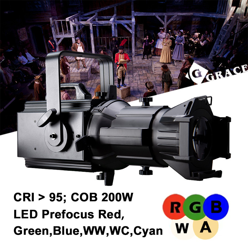 200W RGBWA 5in1 PWM Mode CRI>95 Prefocus LED Profile Stage Light